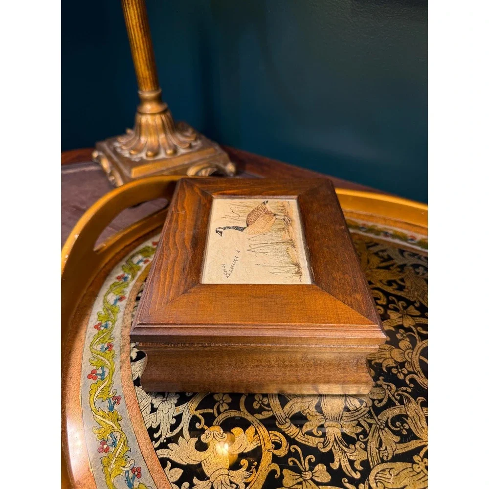 Vintage J.J. Cash Embroidered Goose Wood Keepsake Box‎